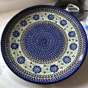 Large peacock collection unikat Blue handmade polish Ceramic serving dish